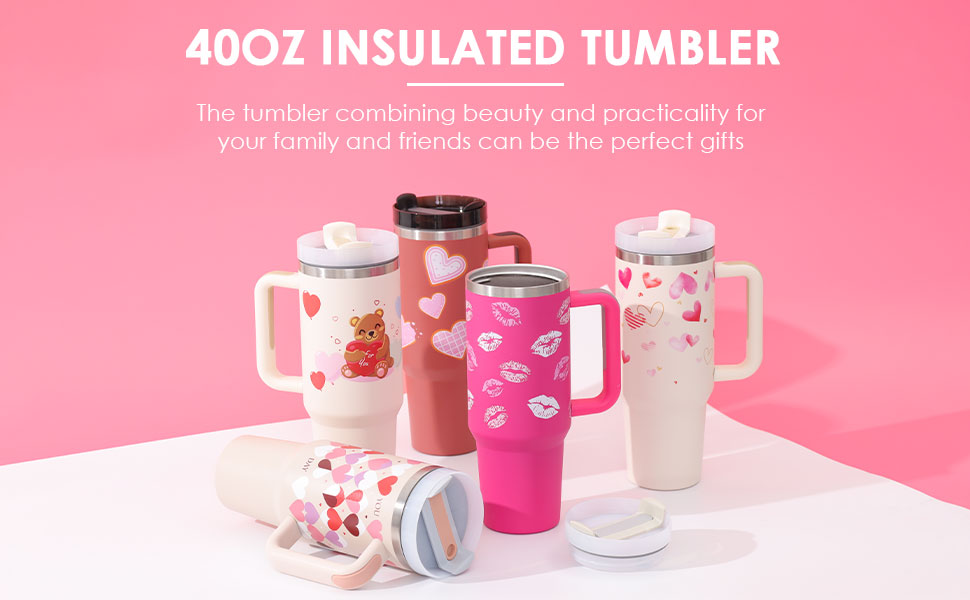 40oz Insulated Tumbler – Handle & Straw, Spill Proof