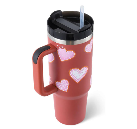 40oz Insulated Tumbler – Handle & Straw, Spill Proof