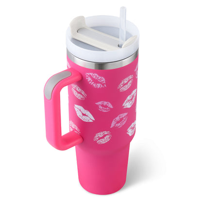 40oz Insulated Tumbler – Handle & Straw, Spill Proof