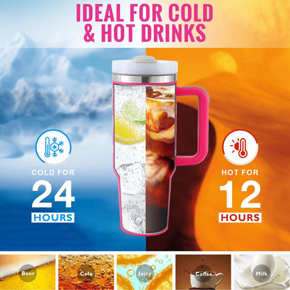 40oz Insulated Tumbler – Handle & Straw, Spill Proof