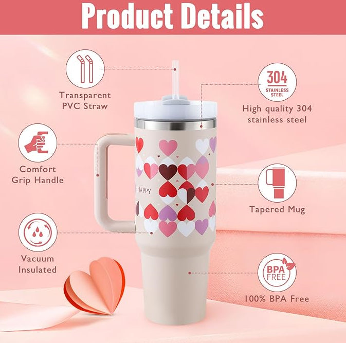 40oz Insulated Tumbler – Handle & Straw, Spill Proof